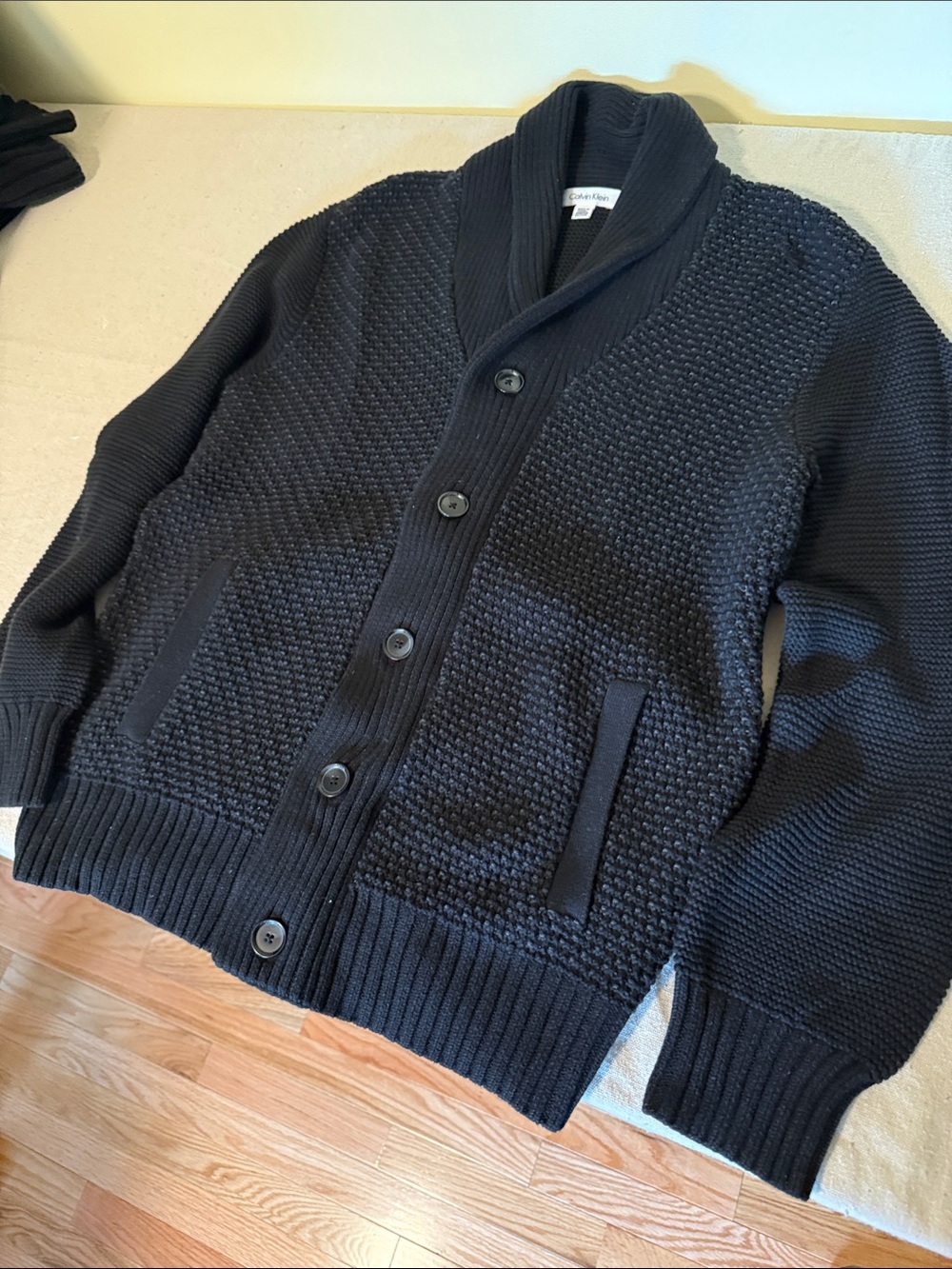 Calvin Klein Men's Black Shawl-Collar Button Cardigan